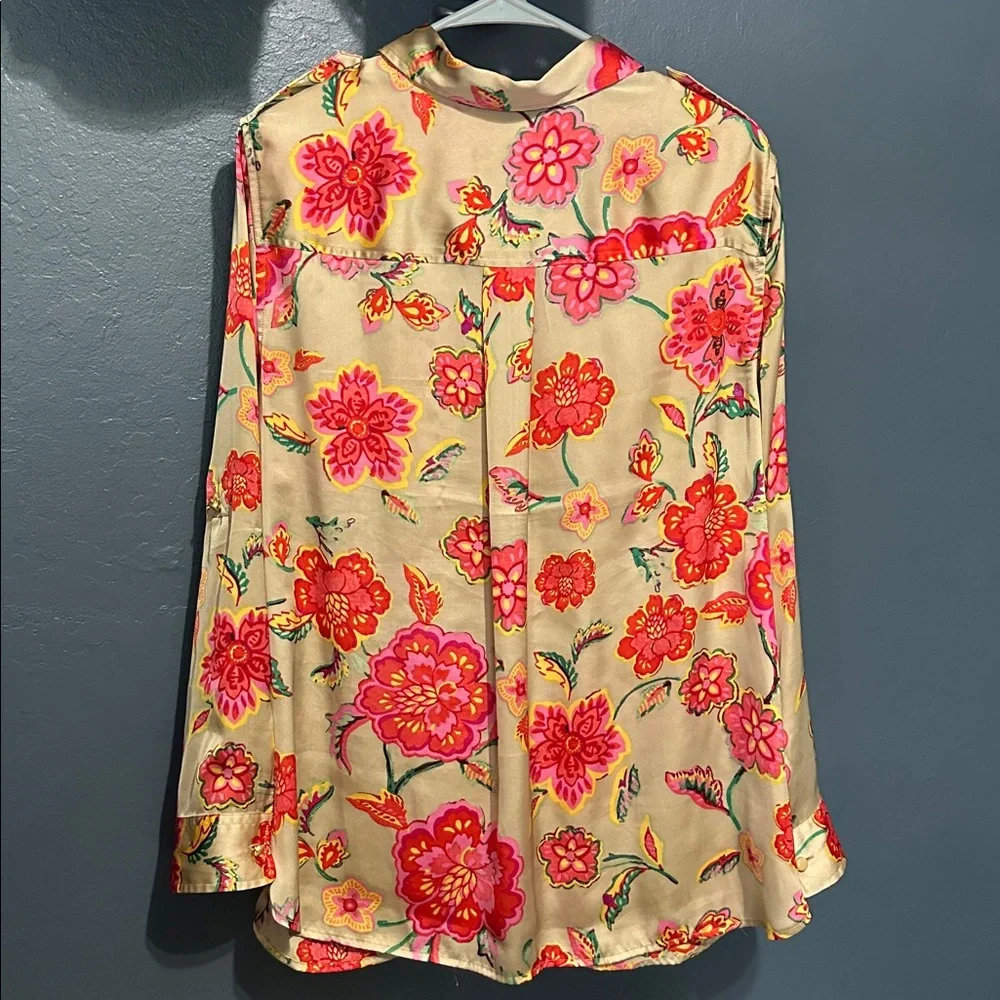 Jones New York woman camel Floral silky Blouse - Picture 5 of 8